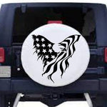 American flag with eagle vinyl car window decal, white, 23×23”