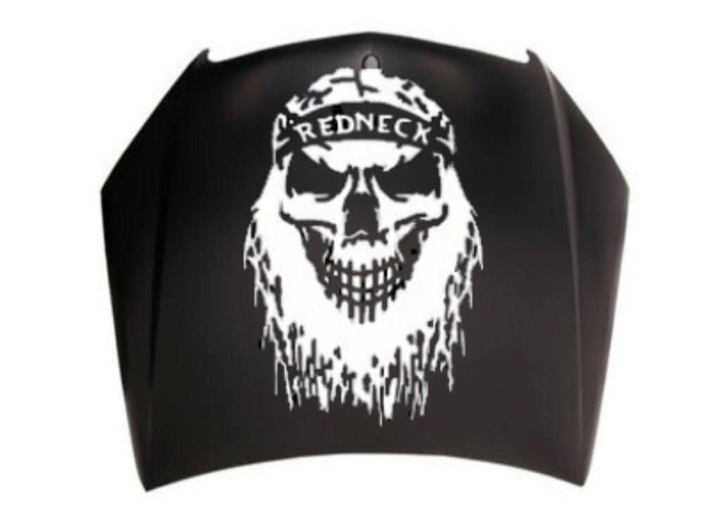 Redneck Skull Decal, Skull Decal, Skull Sticker, Skull Redneck Hood Graphic, Redneck Skull Hood Decal, Redneck Decal, Redneck Sticker
