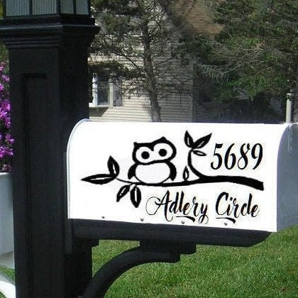 Custom mailbox address decal set of 2, black vinyl on white mailbox, 6‑year outdoor film, painted‑on look”
