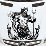 Poseidon/Neptune vinyl car/wall decal, white, 24×24, die‑cut with no background on rear window