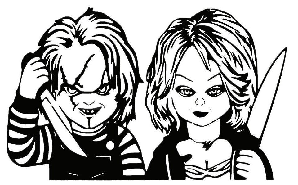 Chucky and Bride Sticker, Horror Decal, Chucky and Bride Hood Graphic, Chucky and Bride Decal, Chucky and Bride Sticker, Chuckys Bride