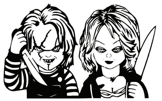 Chucky and Bride Sticker, Horror Decal, Chucky and Bride Hood Graphic, Chucky and Bride Decal, Chucky and Bride Sticker, Chuckys Bride