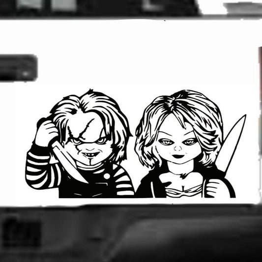 Chucky and Bride Sticker, Horror Decal, Chucky and Bride Hood Graphic, Chucky and Bride Decal, Chucky and Bride Sticker, Chuckys Bride