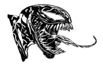 “Venom‑inspired vinyl car/wall decal, white, die‑cut with no background on dark hood”