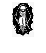“Black matte Nun‑inspired wall/hood decal, large size, high‑contrast silhouette on smooth painted surface”
