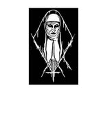“Black matte Nun‑inspired wall/hood decal, large size, high‑contrast silhouette on smooth painted surface”