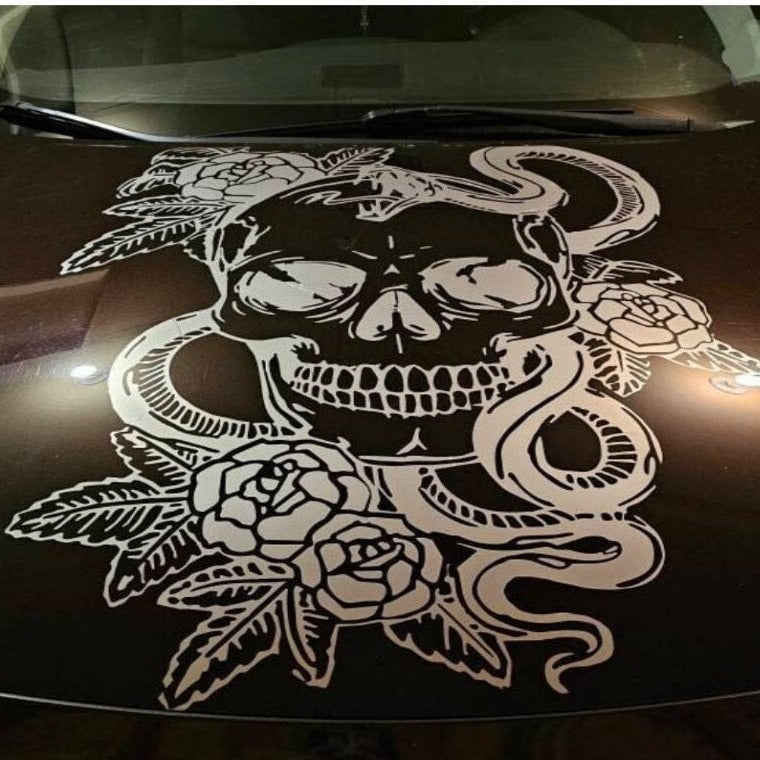 Skull, Snake Flowers Decal - due to the great amount detail on this decal, only large sizes are available
