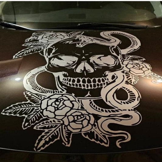 Skull, Snake Flowers Decal - due to the great amount detail on this decal, only large sizes are available