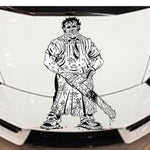 Black matte Leatherface‑inspired wall decal, 40×28.8, high‑contrast silhouette on smooth interior wall