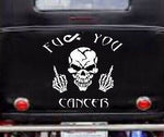 “Fuck Cancer skull vinyl car  decal, white, 16×16, die‑cut with no background car”
