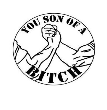 “Black ‘You Son of a Bitch’ car decal on light tailgate, 11‑inch width, high‑contrast single‑color vinyl”